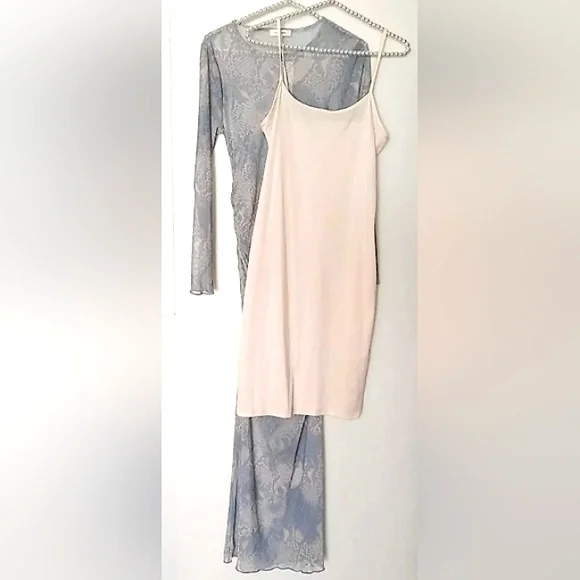 5/$50 No Comment Sheer Rouched Maxi Dress Snake Print Pink/Green/Grey Sz. S - Picture 3 of 6